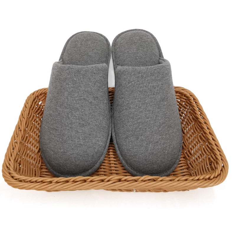 ofoot Mens Indoor Memory Foam Cotton Scuff Slippers Slip On Summer House Shoes Flats Breathable Lightweight Washable Non Skid Rubber Soles(Dark Grey,US 12-13) - Image 4